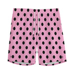 Pink And Black Polka Dot Pattern Print Men's Sports Shorts