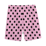 Pink And Black Polka Dot Pattern Print Men's Sports Shorts