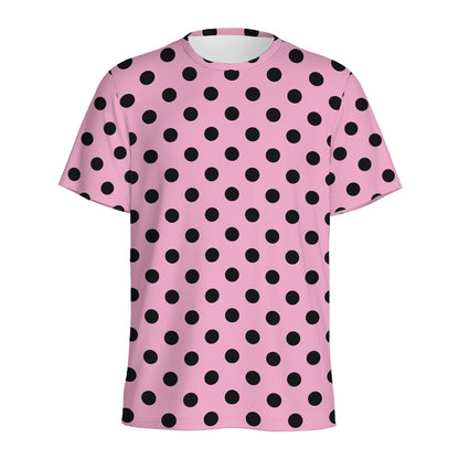 Pink And Black Polka Dot Pattern Print Men's Sports T-Shirt
