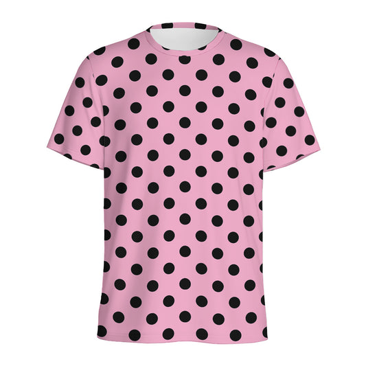 Pink And Black Polka Dot Pattern Print Men's Sports T-Shirt