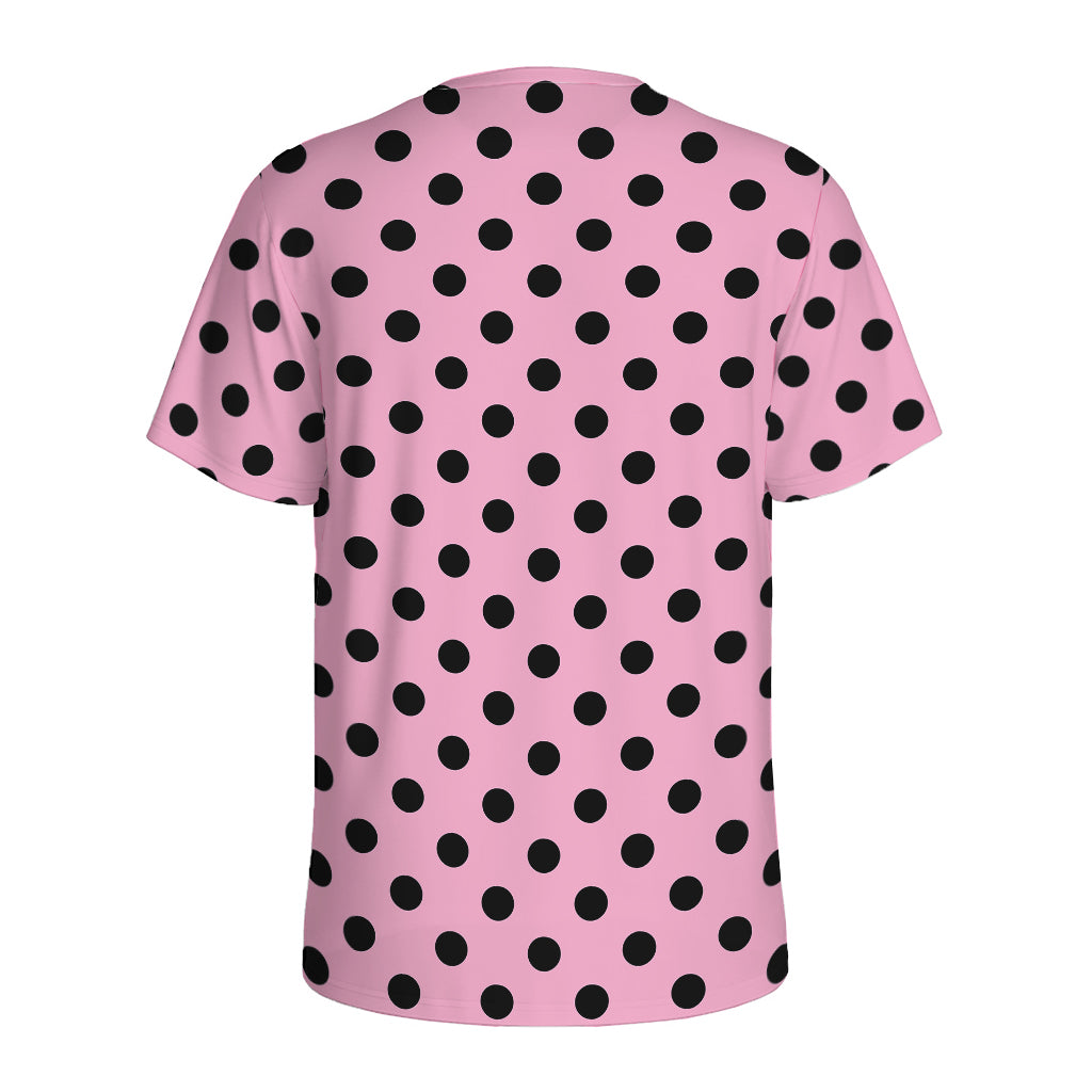 Pink And Black Polka Dot Pattern Print Men's Sports T-Shirt