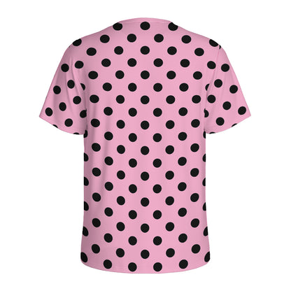 Pink And Black Polka Dot Pattern Print Men's Sports T-Shirt