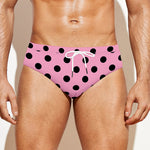 Pink And Black Polka Dot Pattern Print Men's Swim Briefs