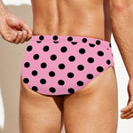 Pink And Black Polka Dot Pattern Print Men's Swim Briefs