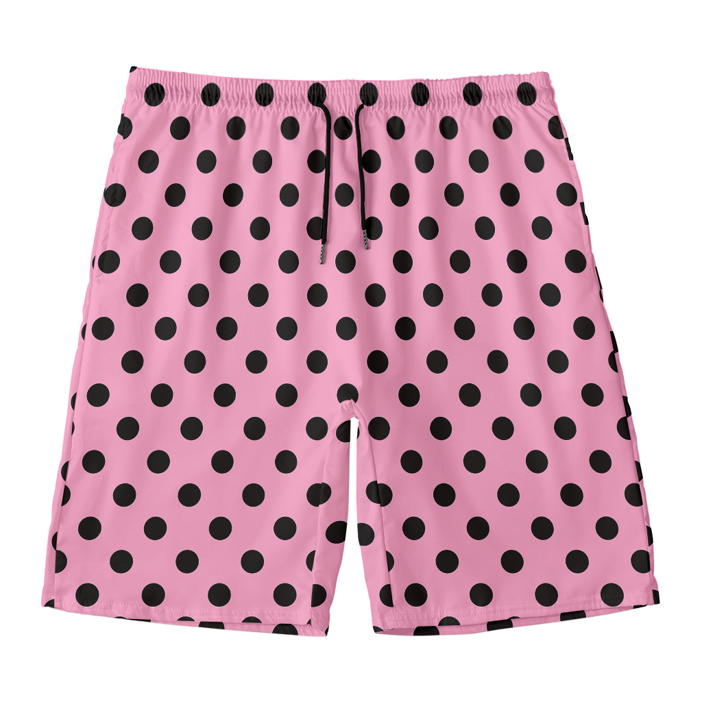Pink And Black Polka Dot Pattern Print Men's Swim Trunks