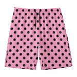 Pink And Black Polka Dot Pattern Print Men's Swim Trunks