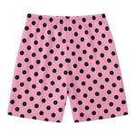 Pink And Black Polka Dot Pattern Print Men's Swim Trunks