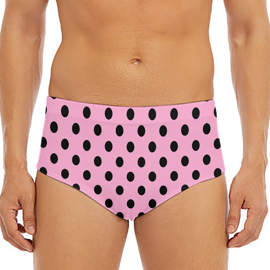 Pink And Black Polka Dot Pattern Print Men's Triangle Swim Briefs