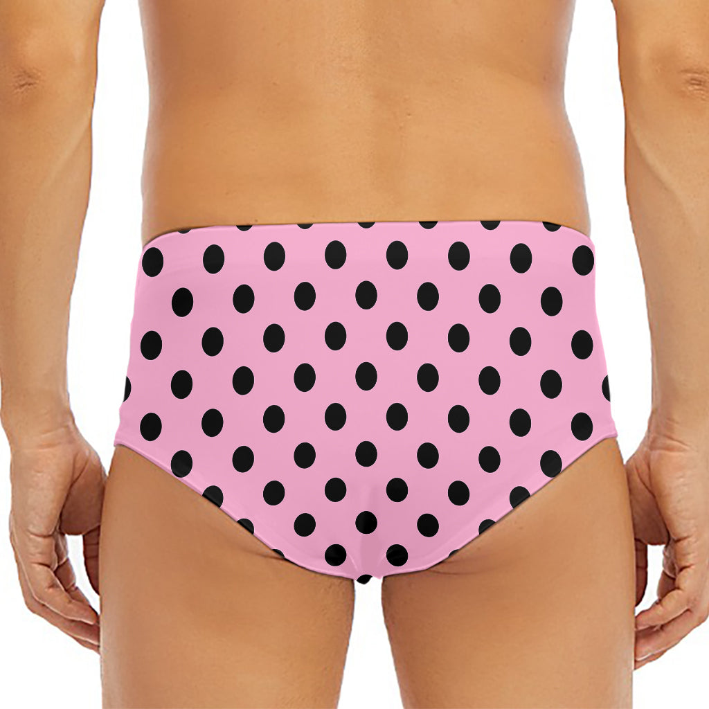 Pink And Black Polka Dot Pattern Print Men's Triangle Swim Briefs
