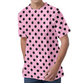 Pink And Black Polka Dot Pattern Print Men's Velvet T-Shirt
