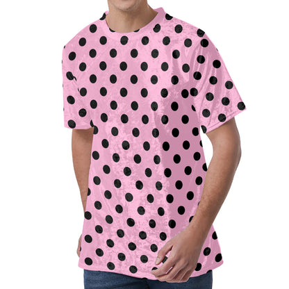 Pink And Black Polka Dot Pattern Print Men's Velvet T-Shirt
