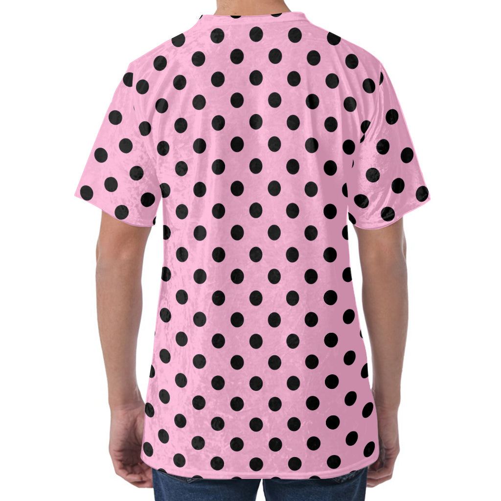 Pink And Black Polka Dot Pattern Print Men's Velvet T-Shirt
