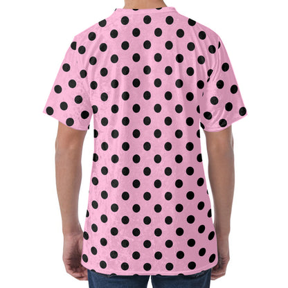 Pink And Black Polka Dot Pattern Print Men's Velvet T-Shirt