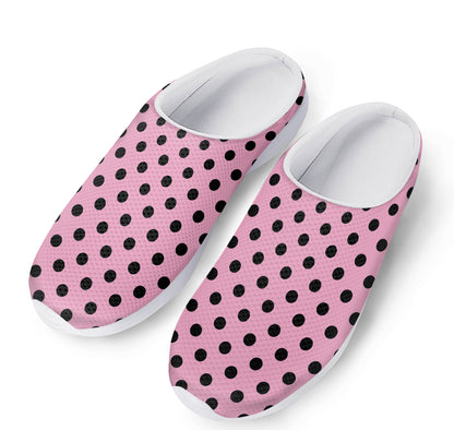 Pink And Black Polka Dot Pattern Print Mesh Casual Shoes