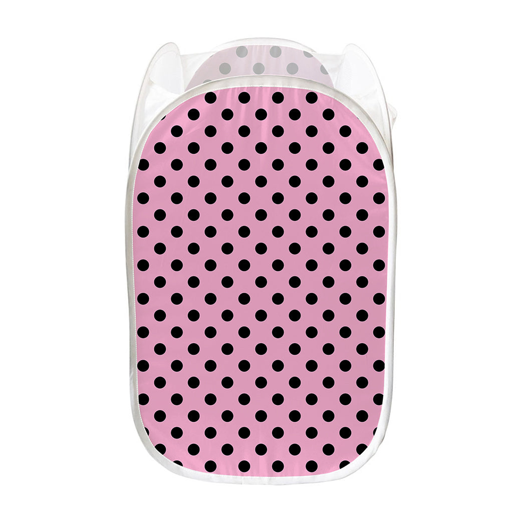 Pink And Black Polka Dot Pattern Print Mesh Laundry Hamper
