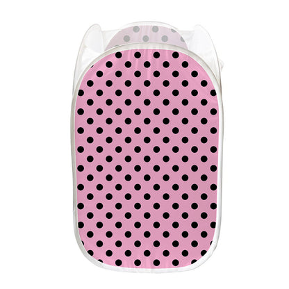 Pink And Black Polka Dot Pattern Print Mesh Laundry Hamper