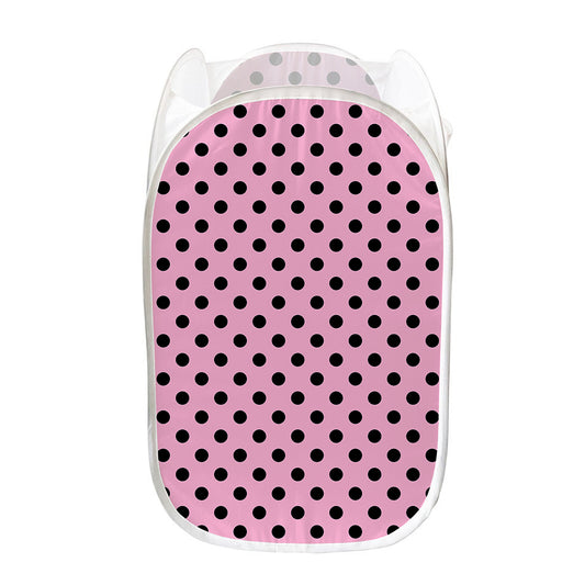 Pink And Black Polka Dot Pattern Print Mesh Laundry Hamper