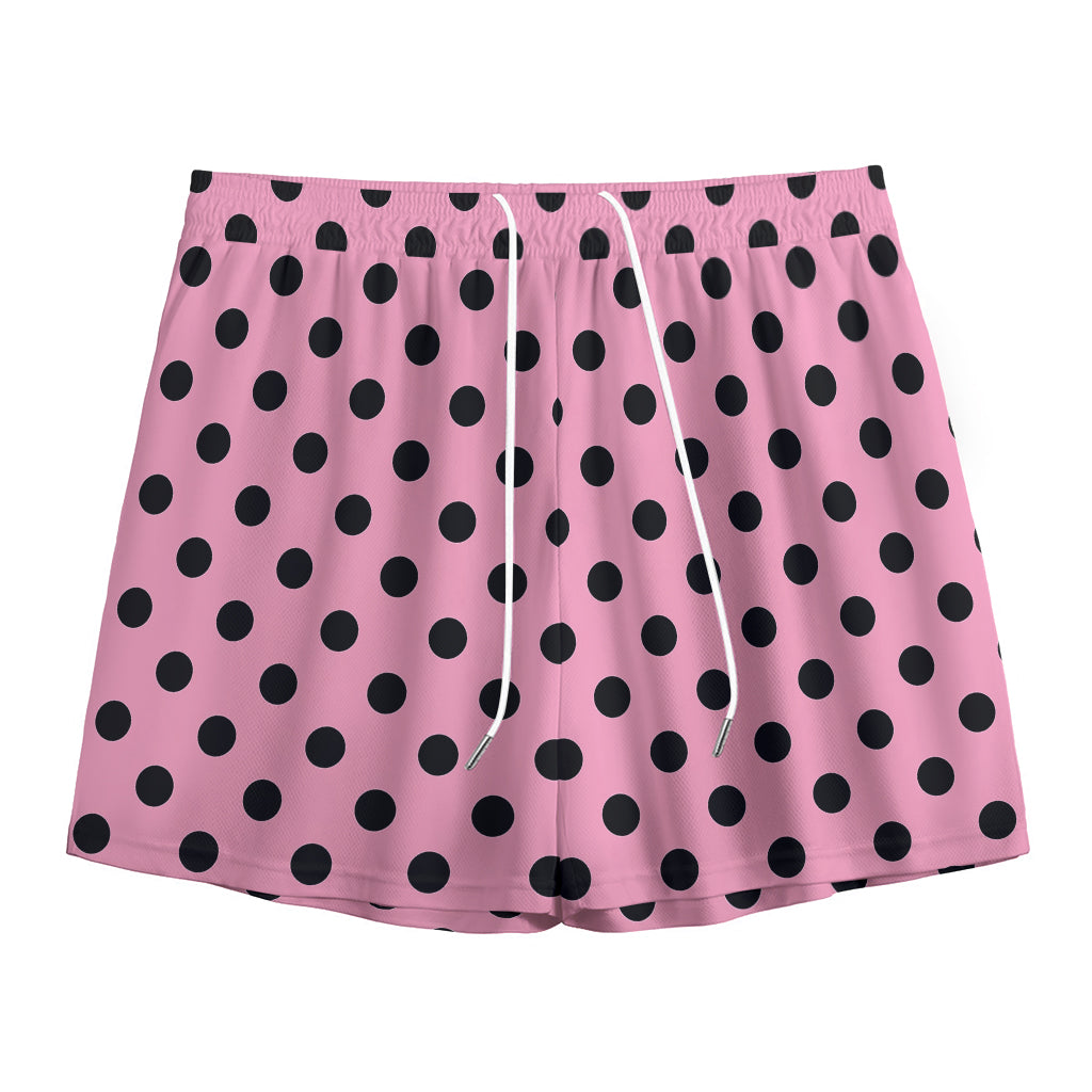 Pink And Black Polka Dot Pattern Print Mesh Shorts