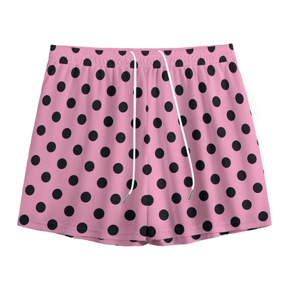 Pink And Black Polka Dot Pattern Print Mesh Shorts