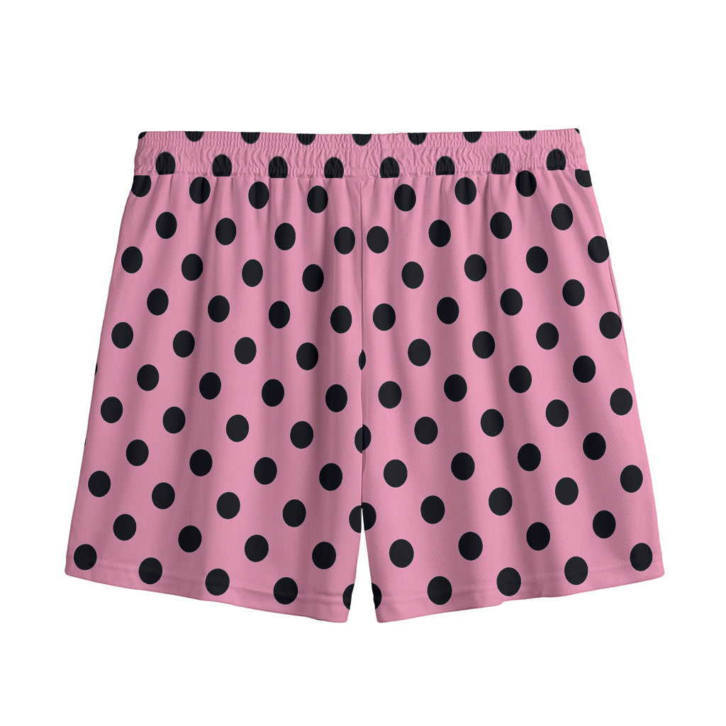 Pink And Black Polka Dot Pattern Print Mesh Shorts