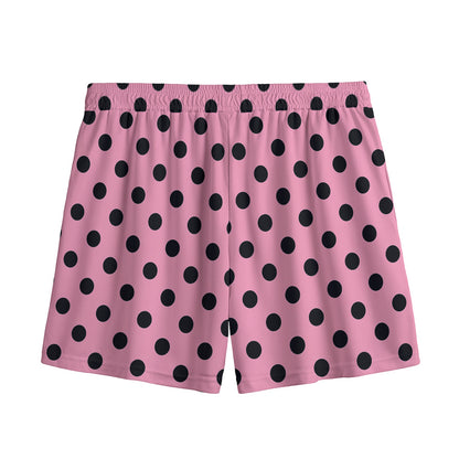Pink And Black Polka Dot Pattern Print Mesh Shorts