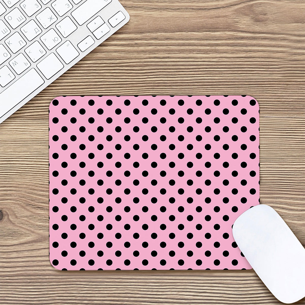 Pink And Black Polka Dot Pattern Print Mouse Pad