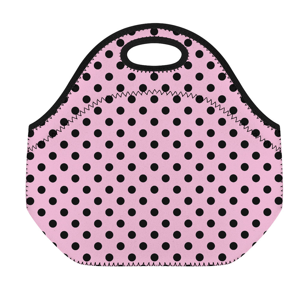 Pink And Black Polka Dot Pattern Print Neoprene Lunch Bag