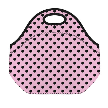 Pink And Black Polka Dot Pattern Print Neoprene Lunch Bag