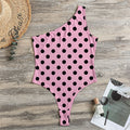Pink And Black Polka Dot Pattern Print One Shoulder Bodysuit