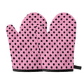 Pink And Black Polka Dot Pattern Print Oven Mitts