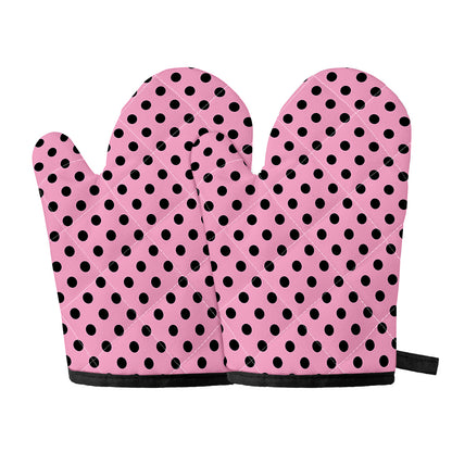 Pink And Black Polka Dot Pattern Print Oven Mitts