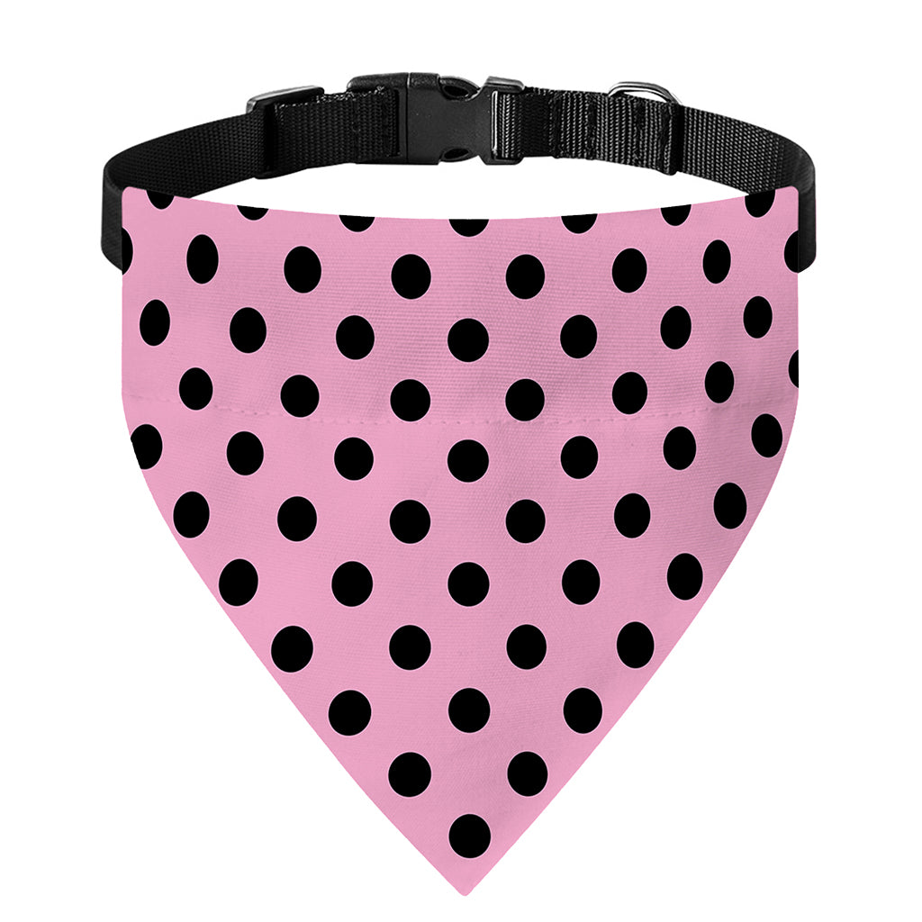 Pink And Black Polka Dot Pattern Print Over The Collar Dog Bandana