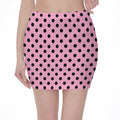 Pink And Black Polka Dot Pattern Print Pencil Mini Skirt