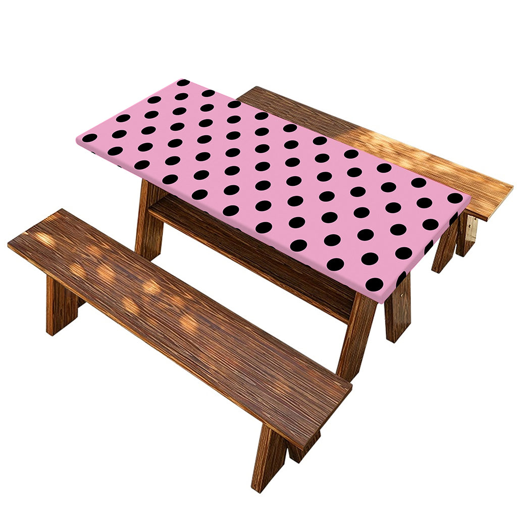 Pink And Black Polka Dot Pattern Print Picnic Table Cover