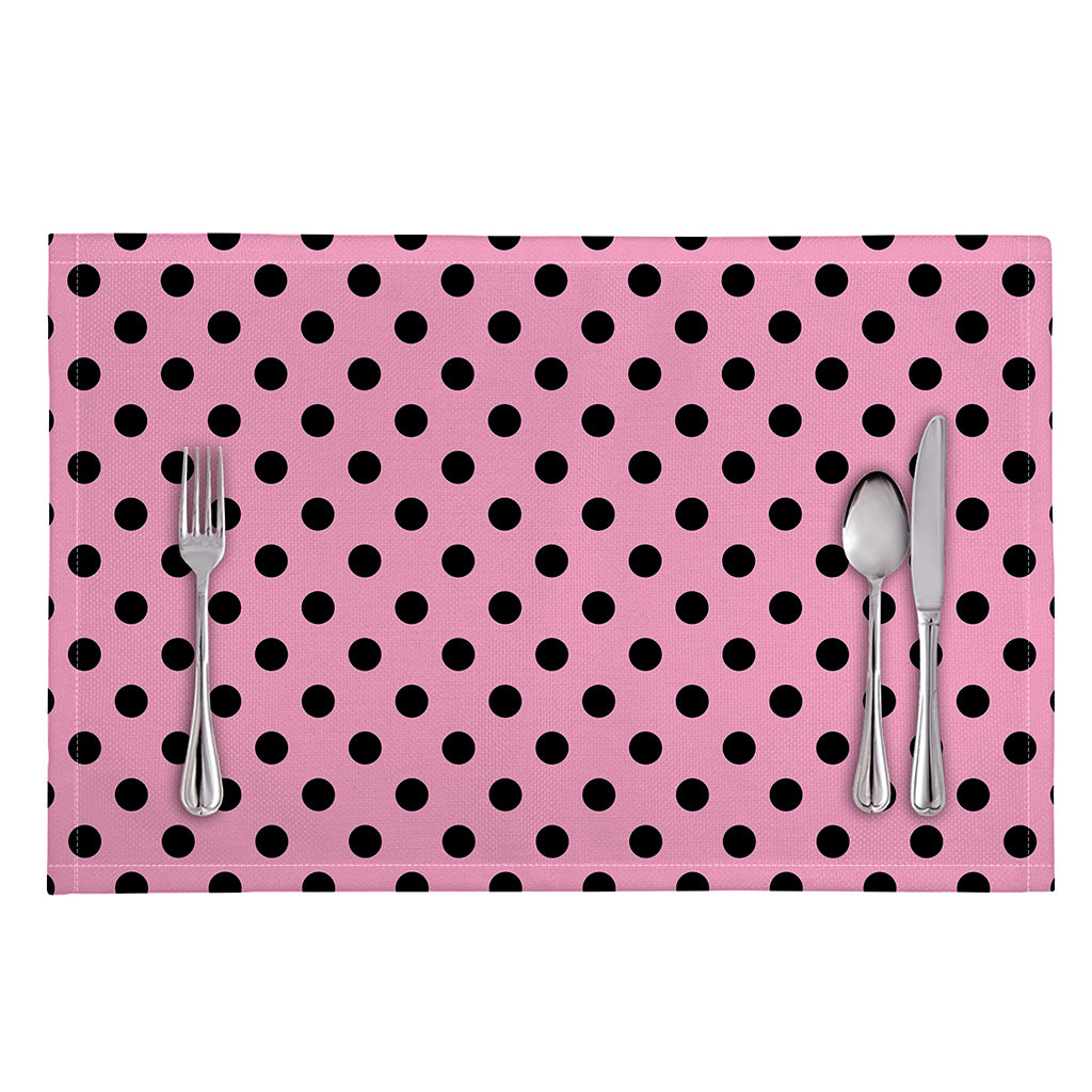 Pink And Black Polka Dot Pattern Print Placemat