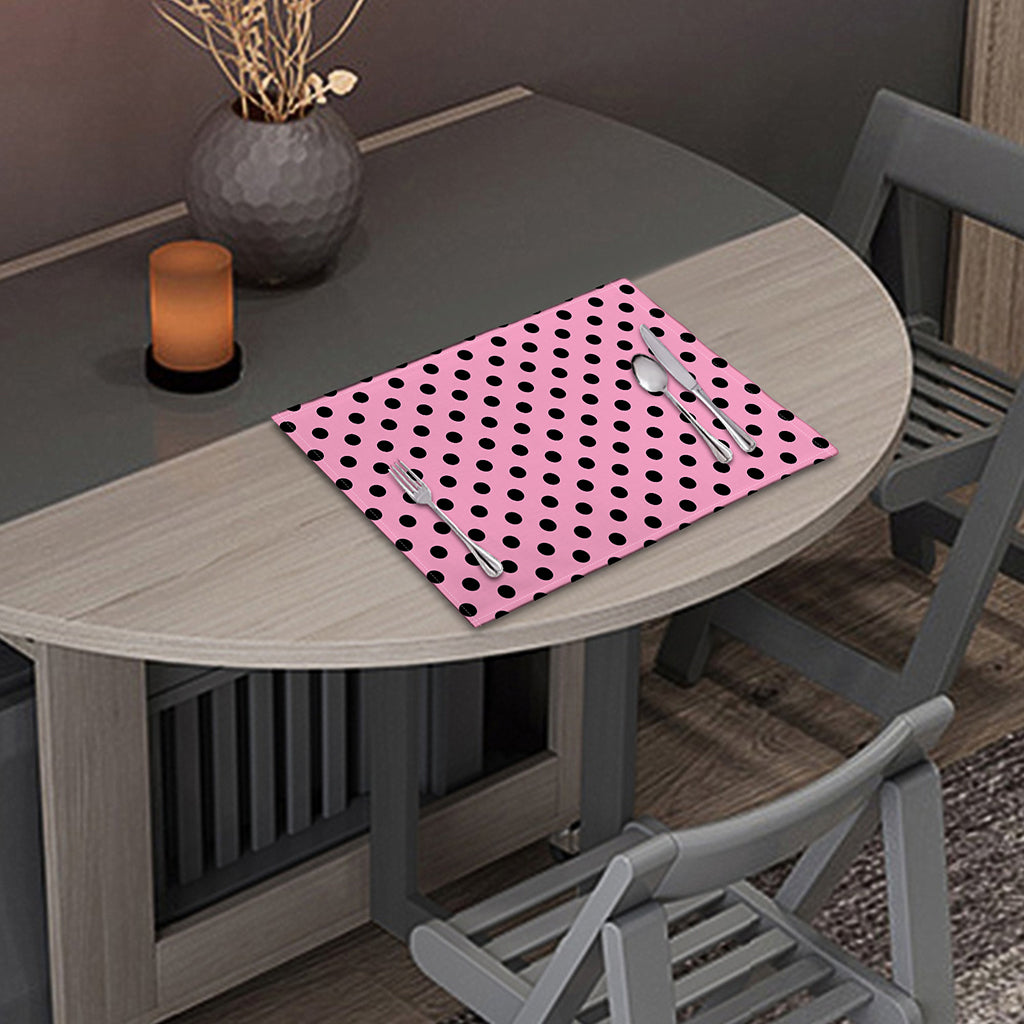 Pink And Black Polka Dot Pattern Print Placemat