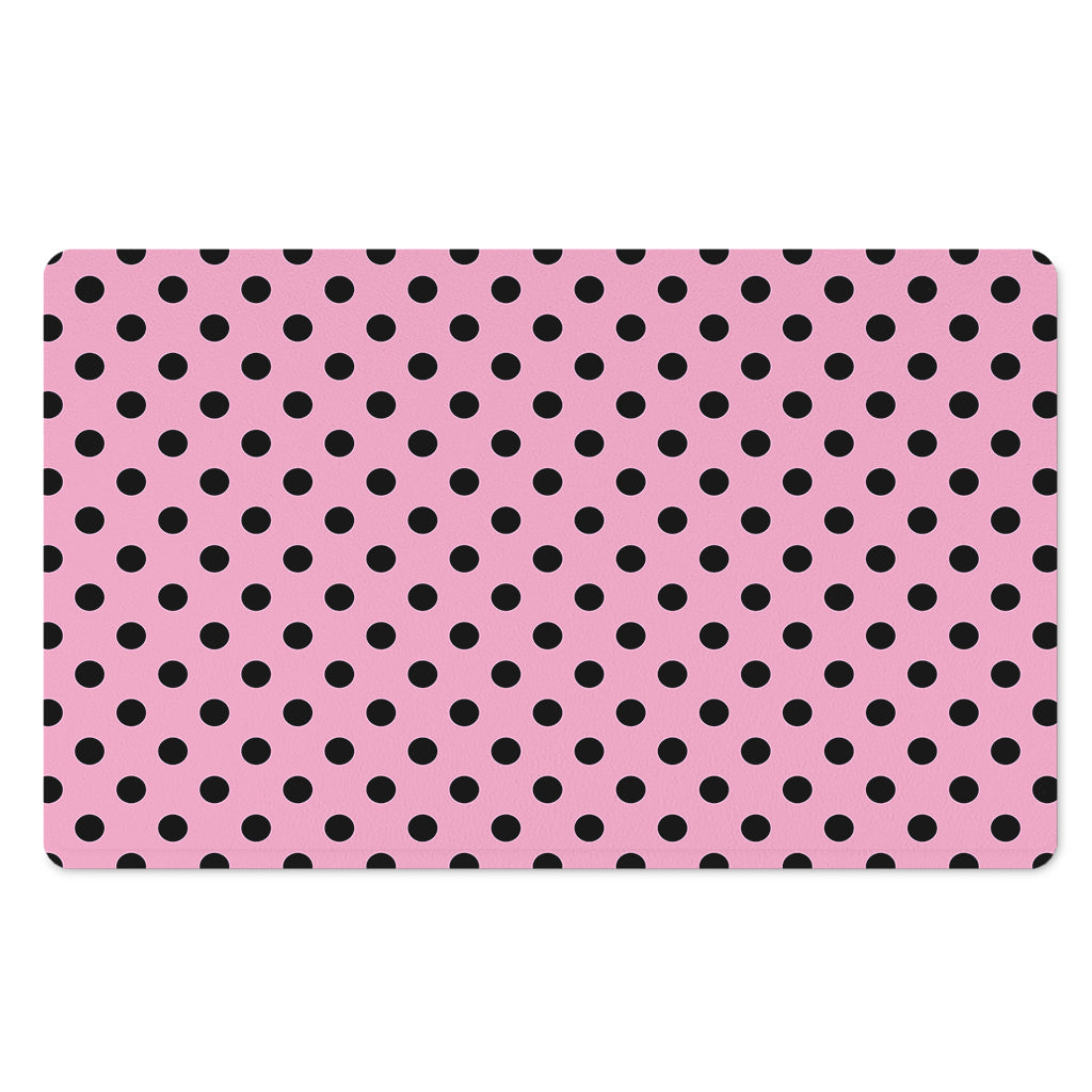 Pink And Black Polka Dot Pattern Print Polyester Doormat