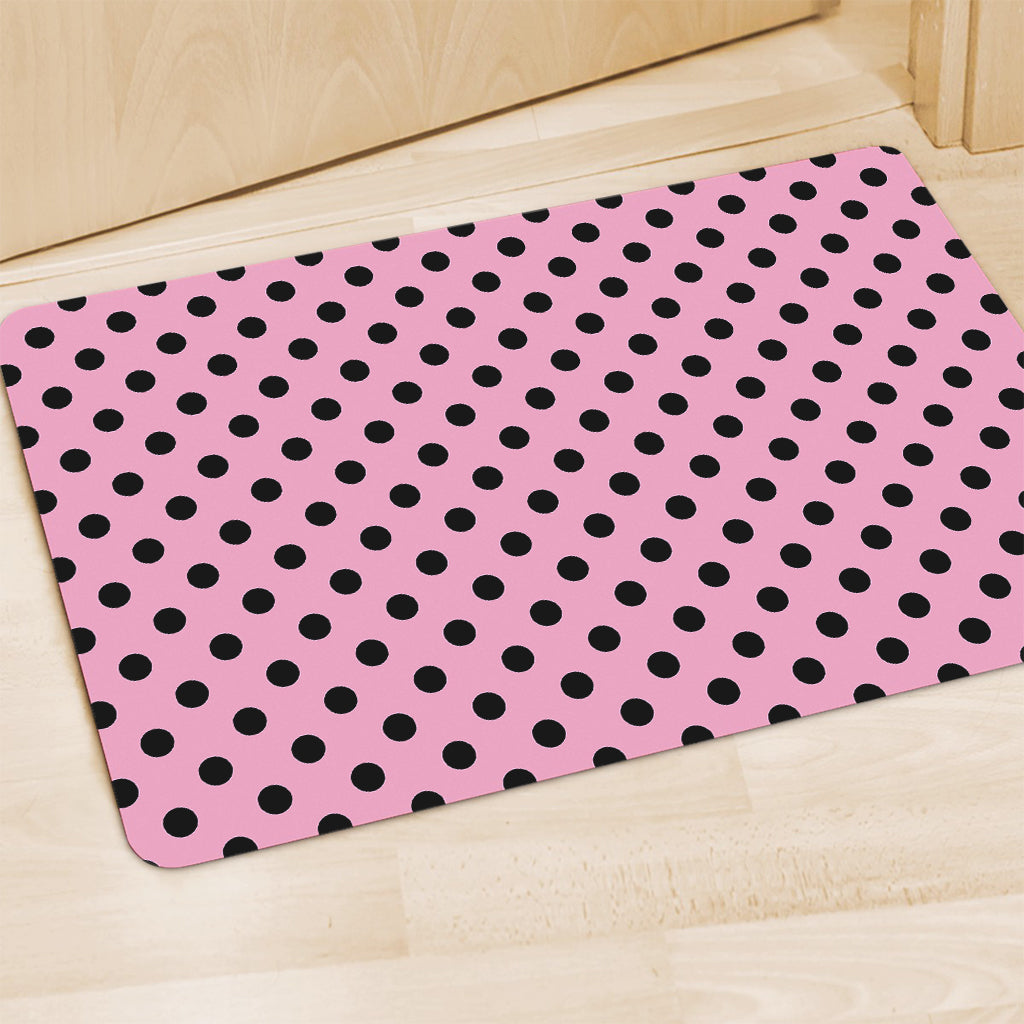 Pink And Black Polka Dot Pattern Print Polyester Doormat
