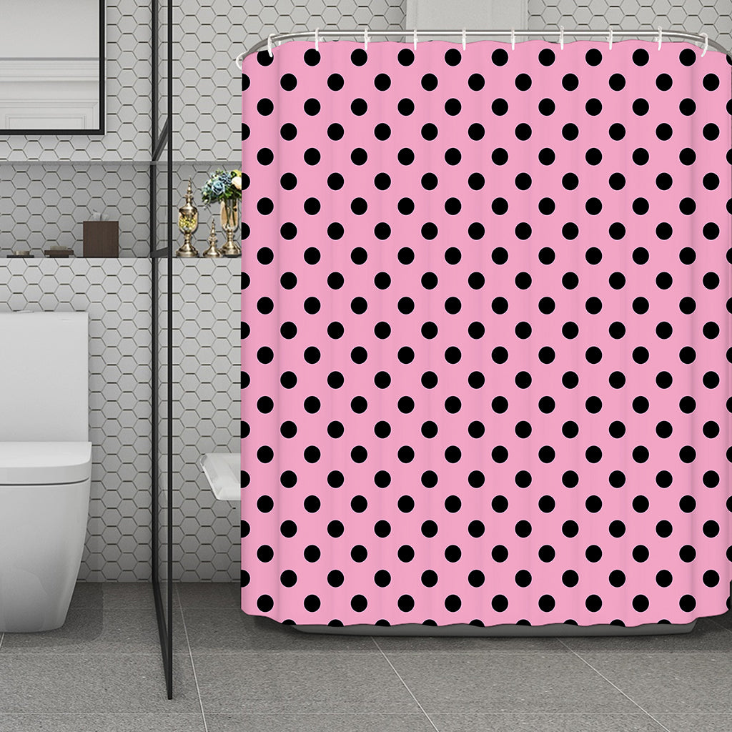 Pink And Black Polka Dot Pattern Print Polyester Shower Curtain