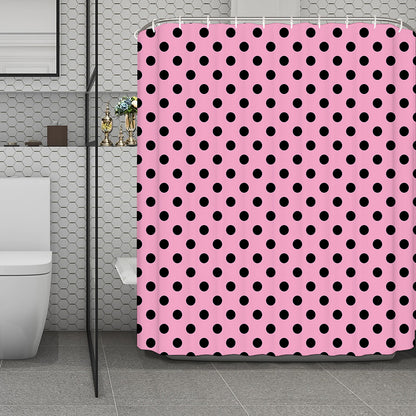 Pink And Black Polka Dot Pattern Print Polyester Shower Curtain