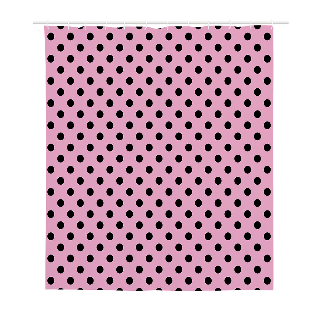 Pink And Black Polka Dot Pattern Print Polyester Shower Curtain