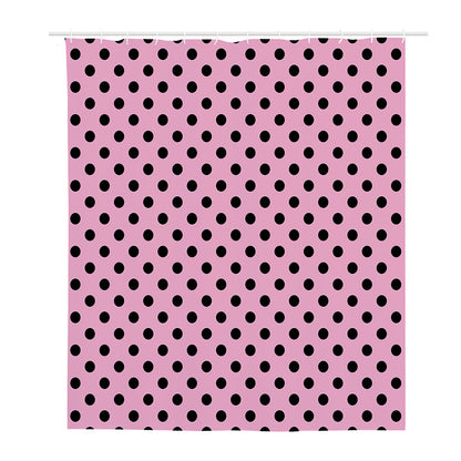 Pink And Black Polka Dot Pattern Print Polyester Shower Curtain