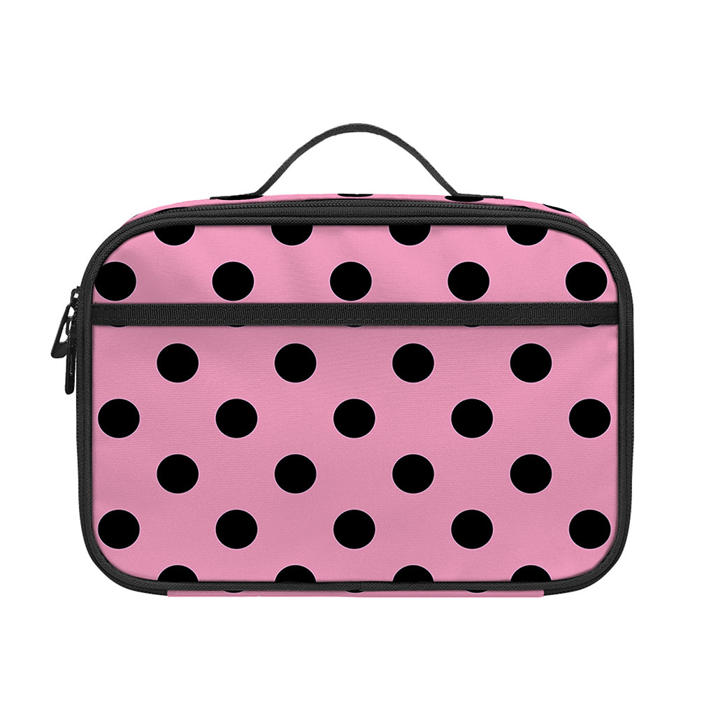 Pink And Black Polka Dot Pattern Print Portable Lunch Bag