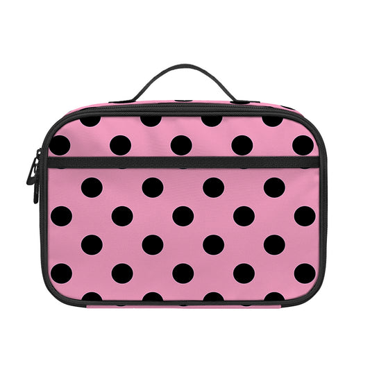 Pink And Black Polka Dot Pattern Print Portable Lunch Bag