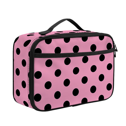 Pink And Black Polka Dot Pattern Print Portable Lunch Bag