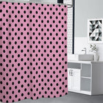 Pink And Black Polka Dot Pattern Print Premium Shower Curtain