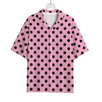 Pink And Black Polka Dot Pattern Print Rayon Hawaiian Shirt