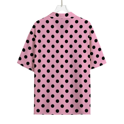 Pink And Black Polka Dot Pattern Print Rayon Hawaiian Shirt