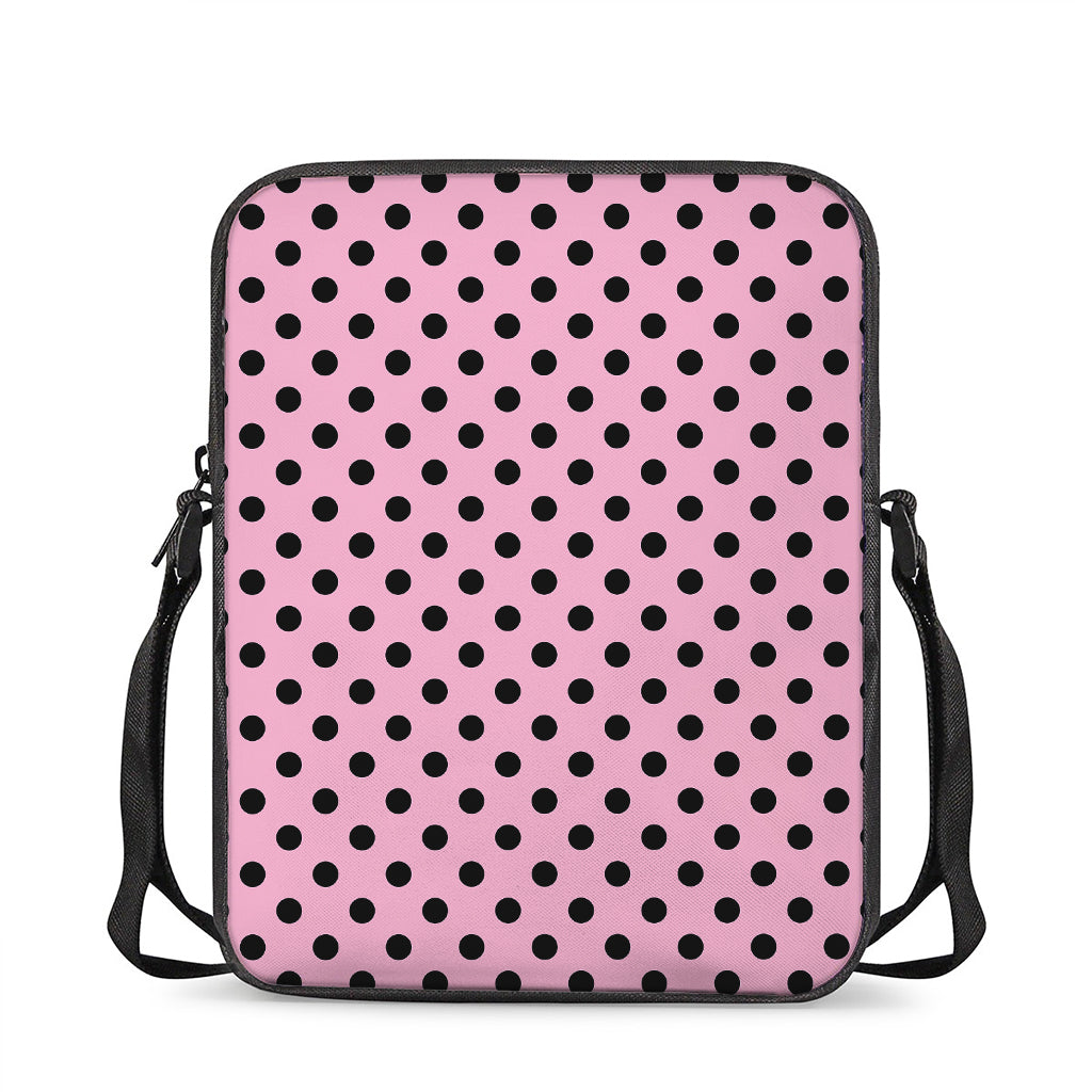 Pink And Black Polka Dot Pattern Print Rectangular Crossbody Bag