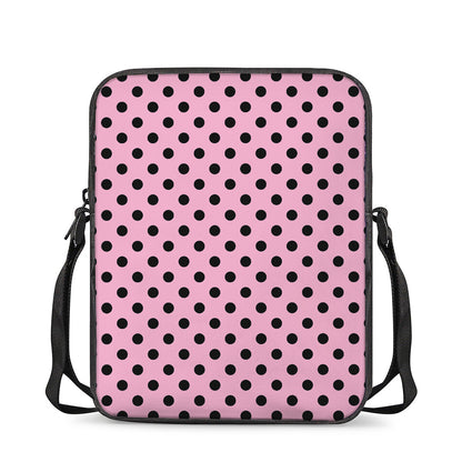 Pink And Black Polka Dot Pattern Print Rectangular Crossbody Bag